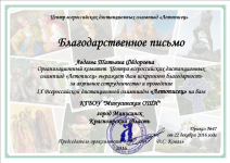 Благодарственное письмо оргкомитета всероссийской олимпиады "Летописец" 2016г.